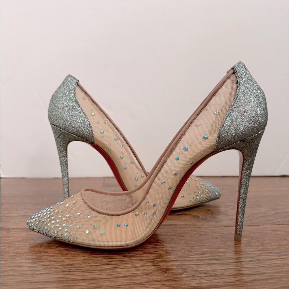 Louboutin Follies Strass 100mm Rete Glitter Mini Specchio Mesh Pumps - Picture 5 of 16